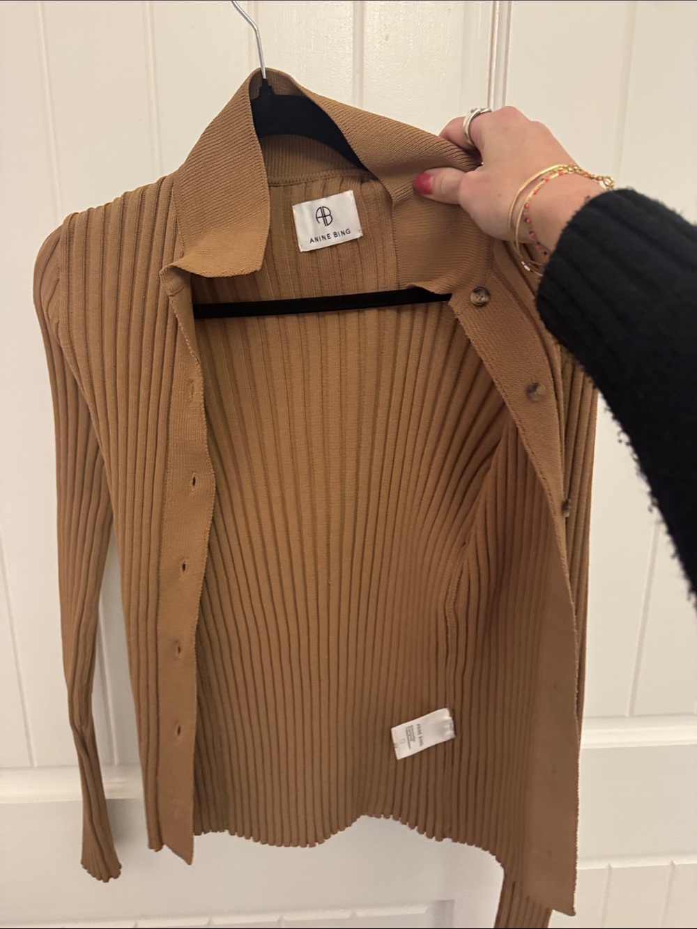Anine Bing Camel Ribbed Button-Front Cardigan (Like New) - Picture 3 of 4
